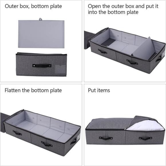 Foldable Fabric Sturdy Under Bed Storage Box with 6 Handles, Zipper Lid - Picture 7 of 8